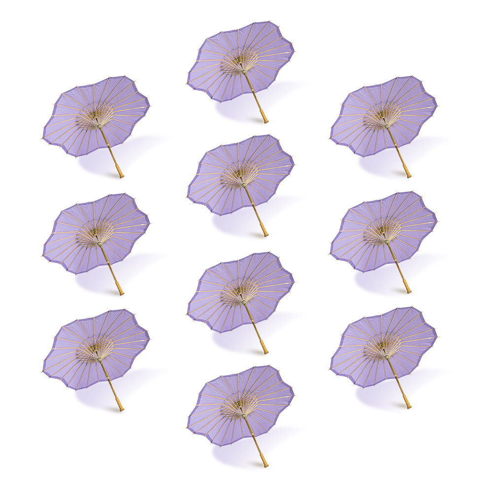 BULK PACK (10-Pack) 32&quot; Lavender Paper Parasol Umbrella, Scallop Blossom Shaped with Elegant Handle