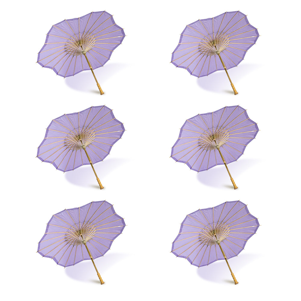 BULK PACK (6-Pack) 32&quot; Lavender Paper Parasol Umbrella, Scallop Blossom Shaped with Elegant Handle