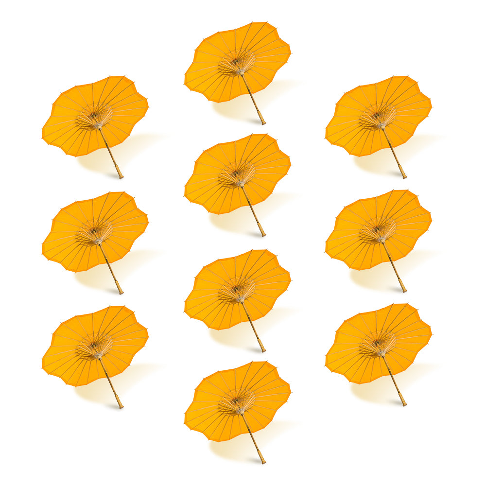 BULK PACK (10-Pack) 32&quot; Orange Paper Parasol Umbrella, Scallop Blossom Shaped with Elegant Handle