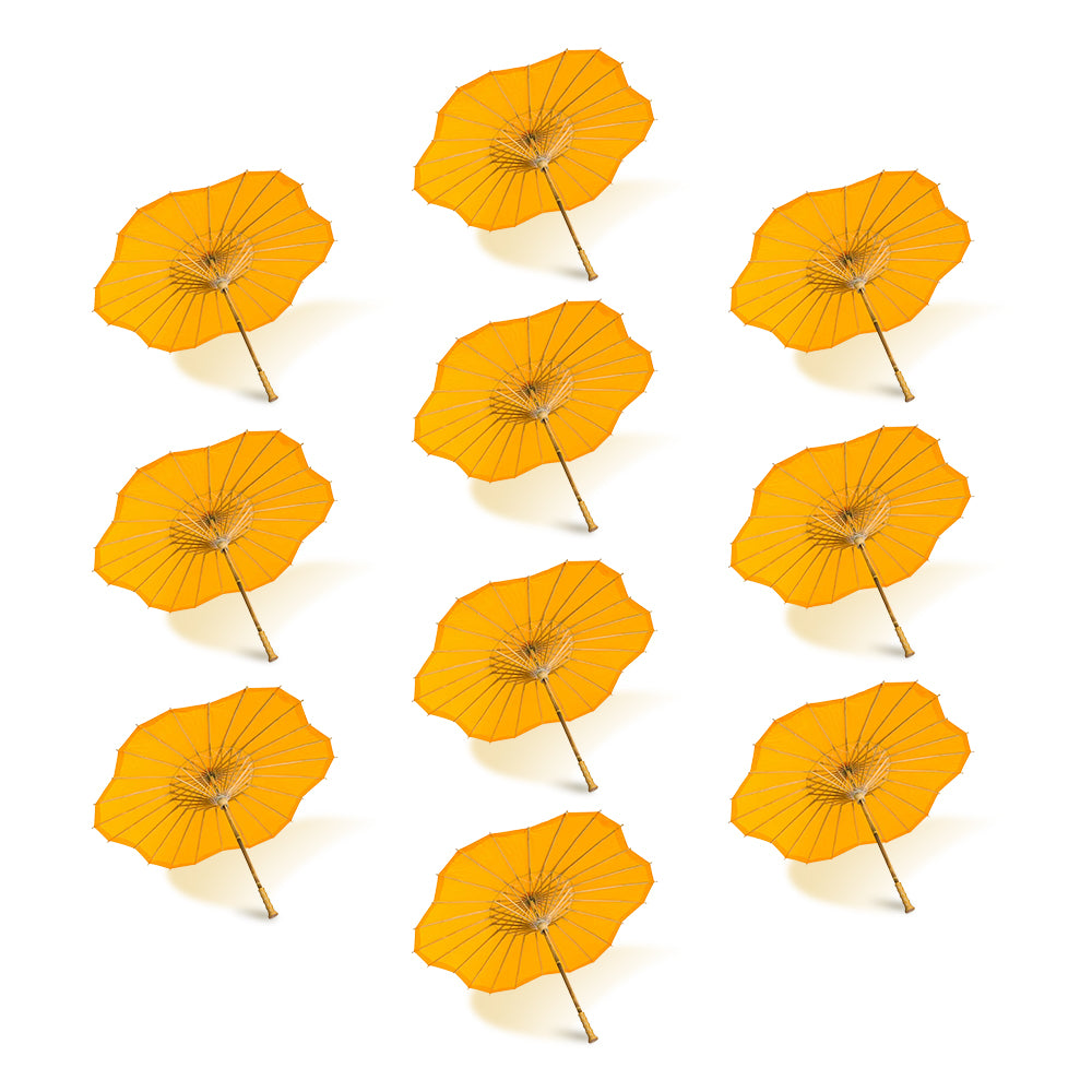 BULK PACK (10-Pack) 32" Orange Paper Parasol Umbrella, Scallop Blossom Shaped with Elegant Handle