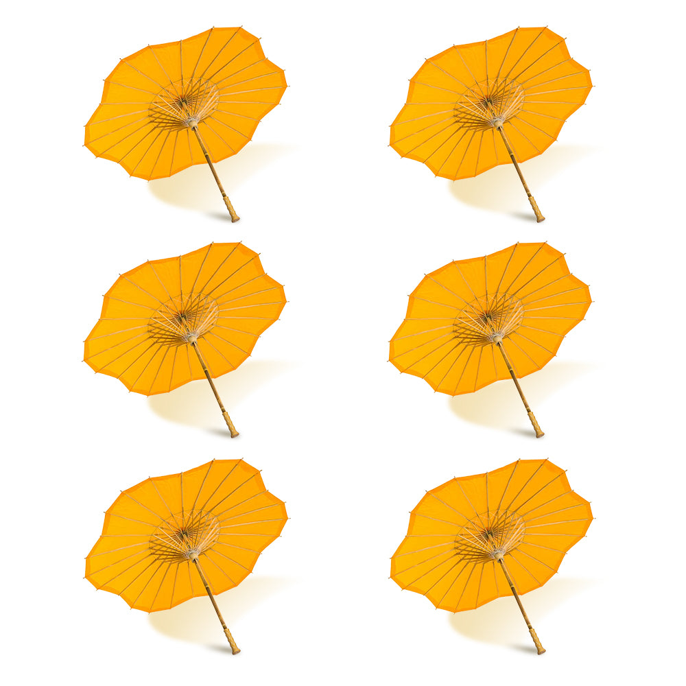 BULK PACK (6-Pack) 32&quot; Orange Paper Parasol Umbrella, Scallop Blossom Shaped with Elegant Handle