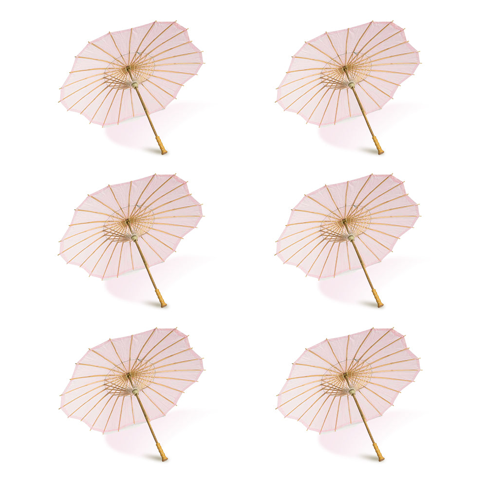BULK PACK (6-Pack) 32" Pink Paper Parasol Umbrella, Scallop Blossom Shaped with Elegant Handle