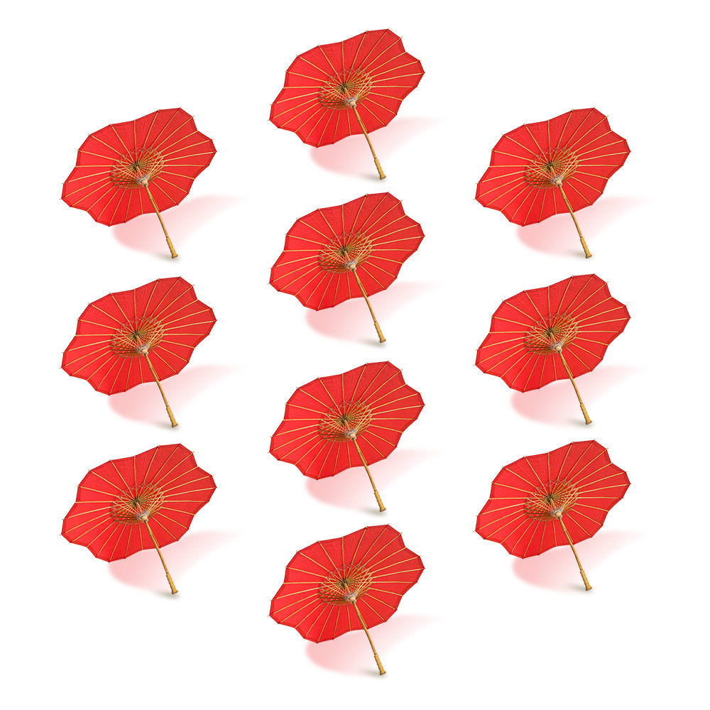 BULK PACK (10-Pack) 32&quot; Red Paper Parasol Umbrella, Scallop Blossom Shaped with Elegant Handle