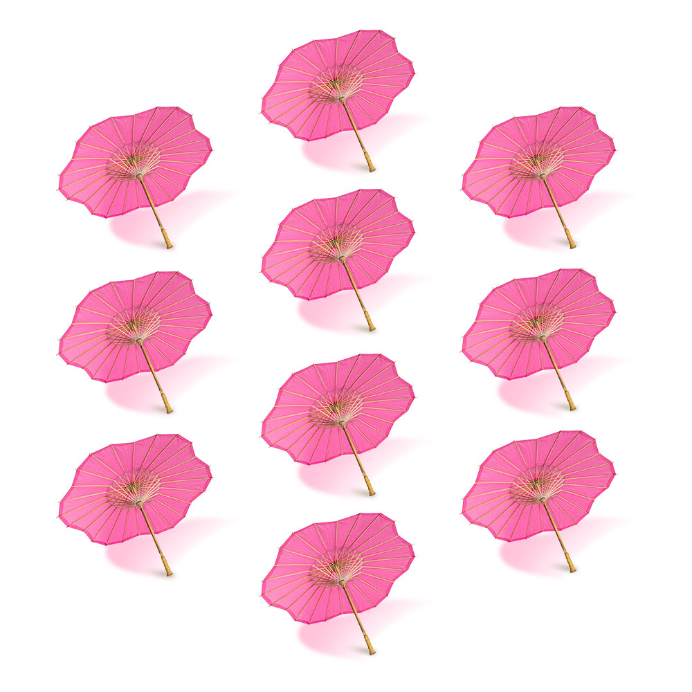 BULK PACK (10-Pack) 32&quot; Fuchsia Paper Parasol Umbrella, Scallop Blossom Shaped with Elegant Handle