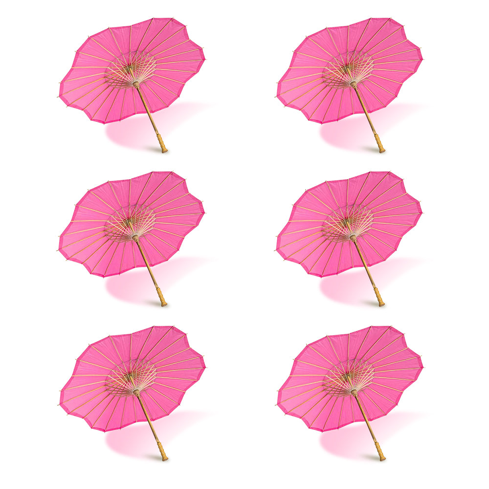 BULK PACK (6-Pack) 32&quot; Fuchsia Paper Parasol Umbrella, Scallop Blossom Shaped with Elegant Handle