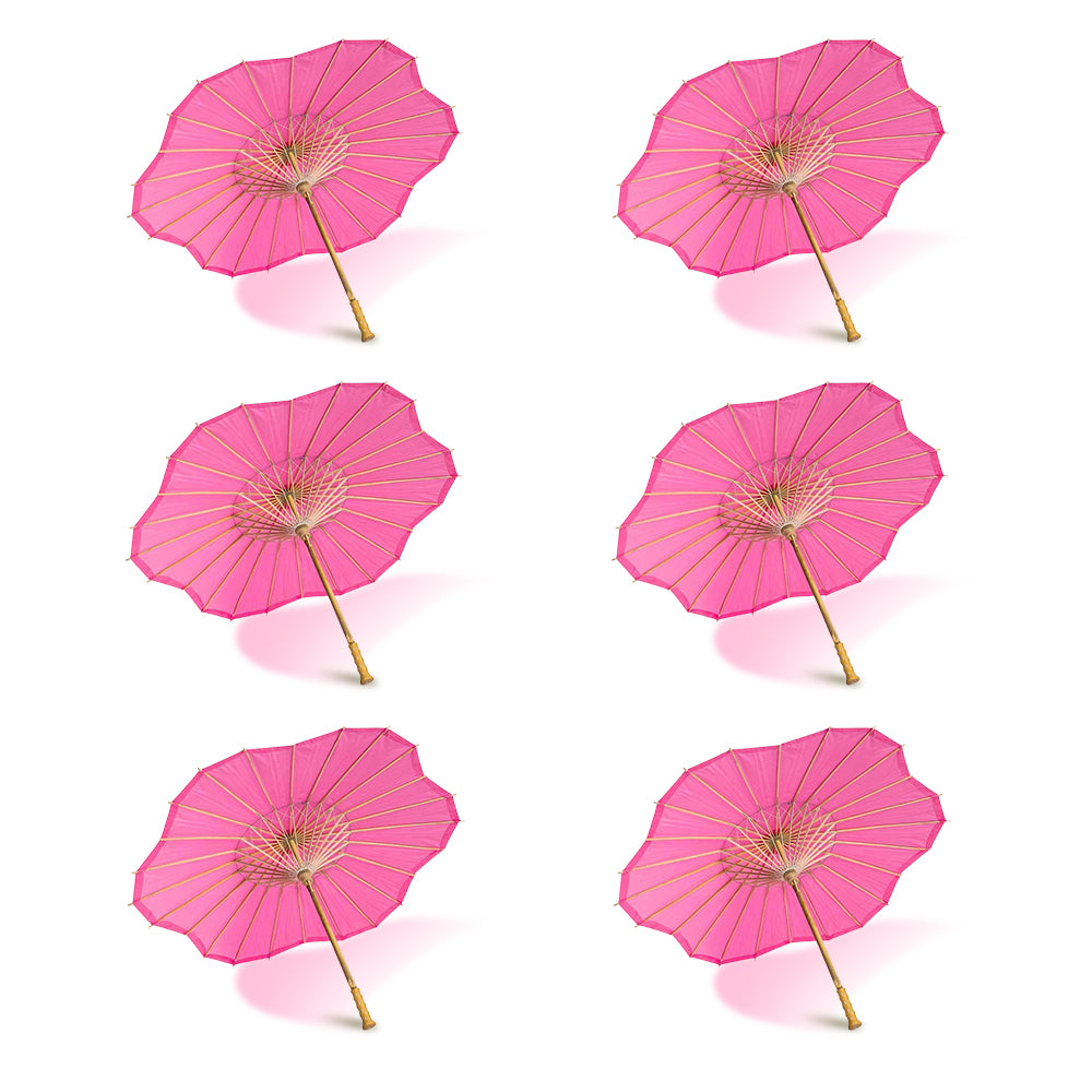 BULK PACK (6-Pack) 32" Fuchsia Paper Parasol Umbrella, Scallop Blossom Shaped with Elegant Handle