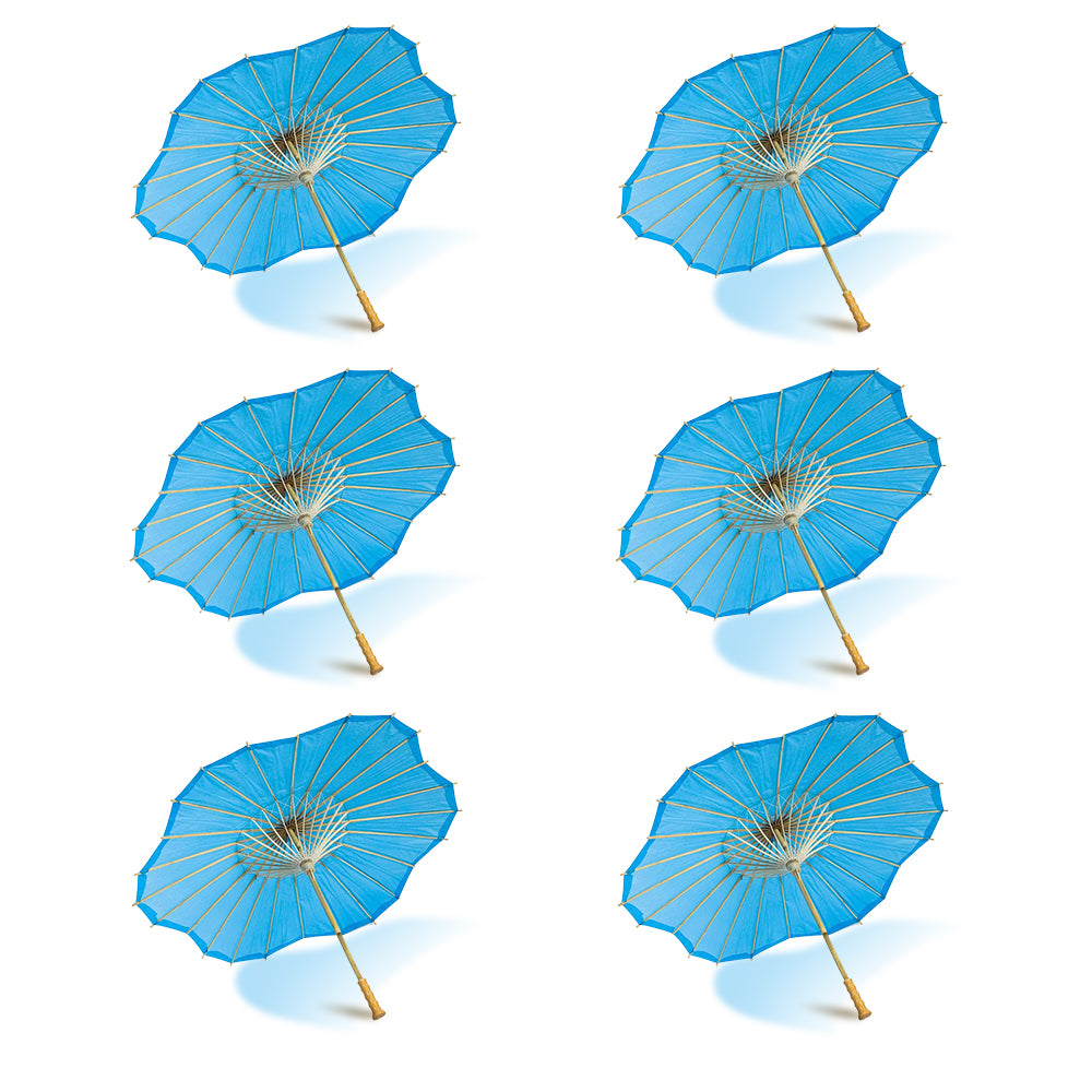 BULK PACK (6-Pack) 32&quot; Turquoise Paper Parasol Umbrella, Scallop Blossom Shaped with Elegant Handle