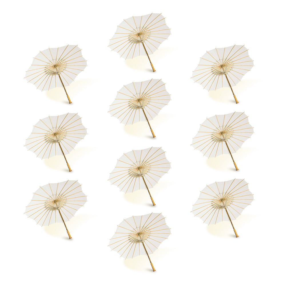 BULK PACK (10-Pack) 32" White Paper Parasol Umbrella, Scallop Blossom Shaped with Elegant Handle