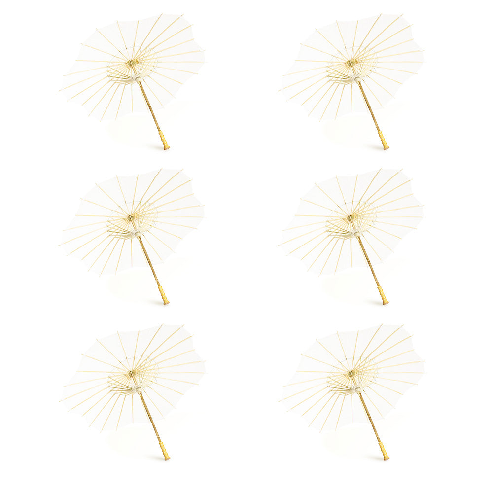BULK PACK (6-Pack) 32" White Paper Parasol Umbrella, Scallop Blossom Shaped with Elegant Handle