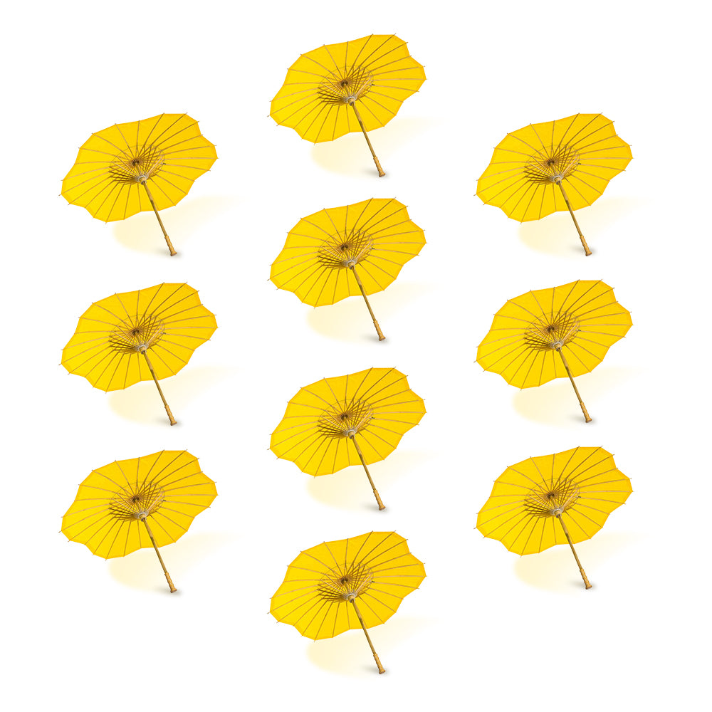 BULK PACK (10-Pack) 32&quot; Yellow Paper Parasol Umbrella, Scallop Blossom Shaped with Elegant Handle