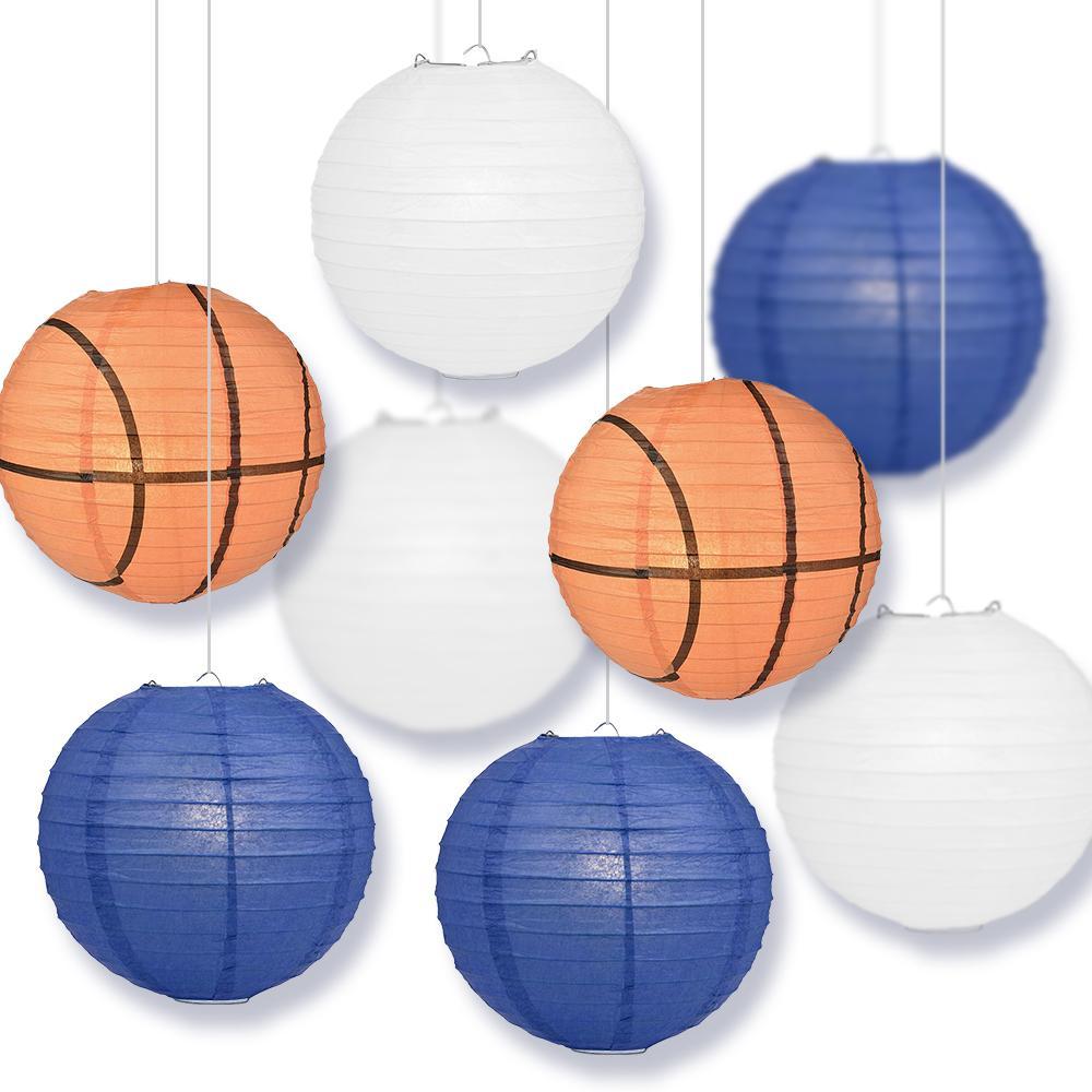 Connecticut College Basketball 14-inch Paper Lanterns 8pc Combo Party Pack - Dark Blue, White - PaperLanternStore.com - Paper Lanterns, Decor, Party Lights & More