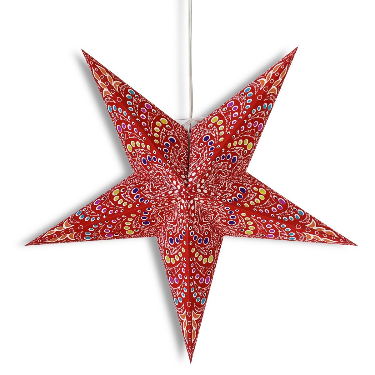 3-PACK + Cord | 24&quot; Red Aloha Paper Star Lantern and Lamp Cord Hanging Decoration - PaperLanternStore.com - Paper Lanterns, Decor, Party Lights &amp; More