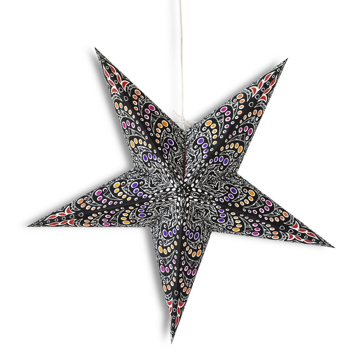 3-PACK + Cord | 24&quot; Black Aloha Paper Star Lantern and Lamp Cord Hanging Decoration - PaperLanternStore.com - Paper Lanterns, Decor, Party Lights &amp; More