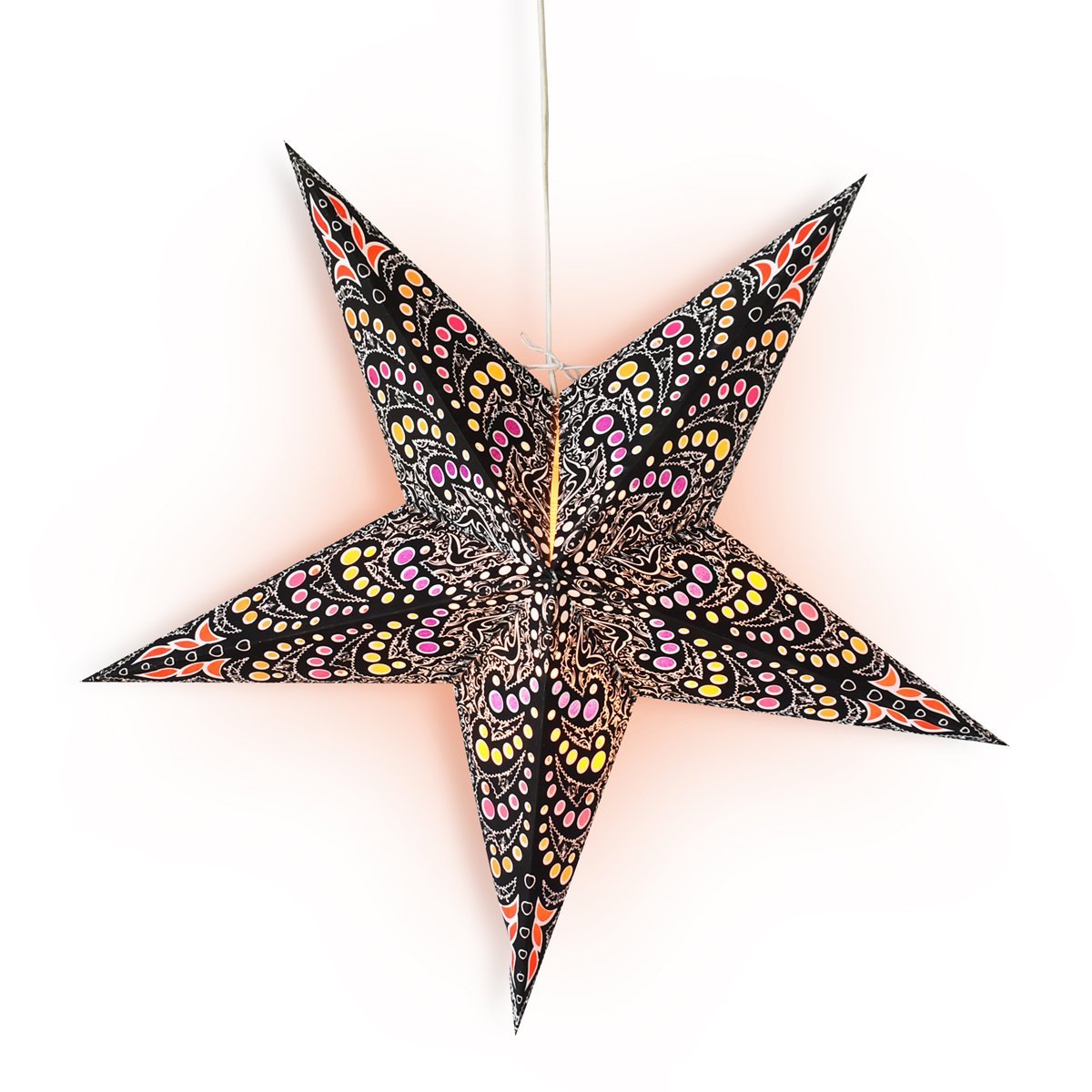 3-PACK + Cord | 24&quot; Black Aloha Paper Star Lantern and Lamp Cord Hanging Decoration - PaperLanternStore.com - Paper Lanterns, Decor, Party Lights &amp; More