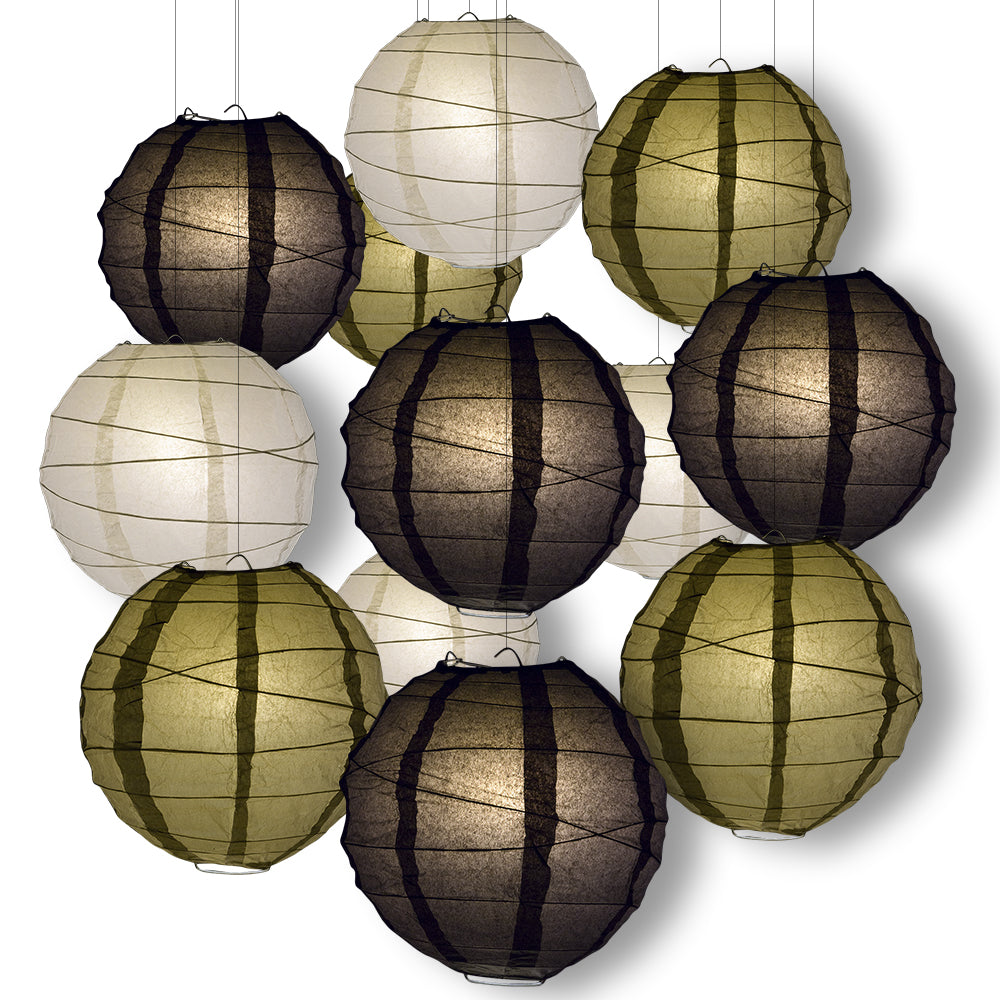 Anniversary Celebration Party Pack Crisscross Ribbed Paper Lantern Combo Set (12 pc Set) - PaperLanternStore.com - Paper Lanterns, Decor, Party Lights & More