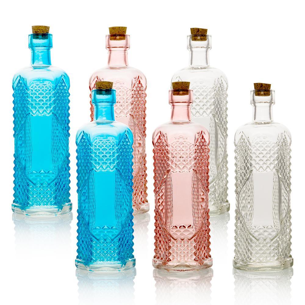 6pc Aria Colorful Decorative Vintage Glass Bottles and Flower Vases Wedding Table and Centerpiece Display - PaperLanternStore.com - Paper Lanterns, Decor, Party Lights &amp; More