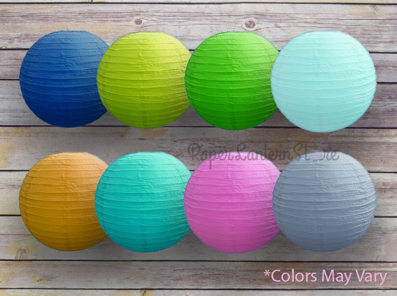 16" Assorted Colors Round Paper Lanterns, Even Ribbing (8-Pack) - PaperLanternStore.com - Paper Lanterns, Decor, Party Lights & More