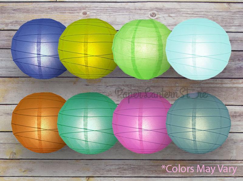 16&quot; Assorted Colors Round Paper Lanterns, Irregular Ribbing (8-Pack) - PaperLanternStore.com - Paper Lanterns, Decor, Party Lights &amp; More