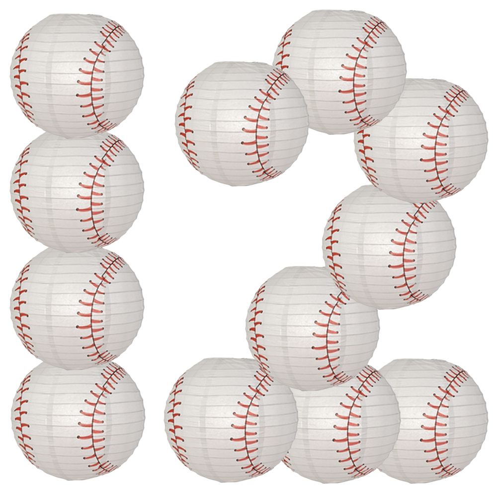 12 PACK | 14&quot; Baseball Paper Lantern Shaped Sports Hanging Decoration - PaperLanternStore.com - Paper Lanterns, Decor, Party Lights &amp; More