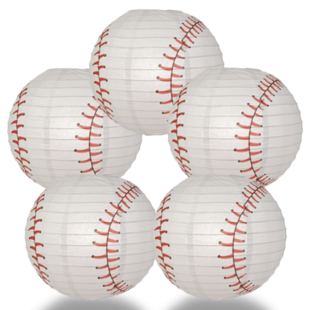 5 PACK | 14" Baseball Paper Lantern Shaped Sports Hanging Decoration - PaperLanternStore.com - Paper Lanterns, Decor, Party Lights & More