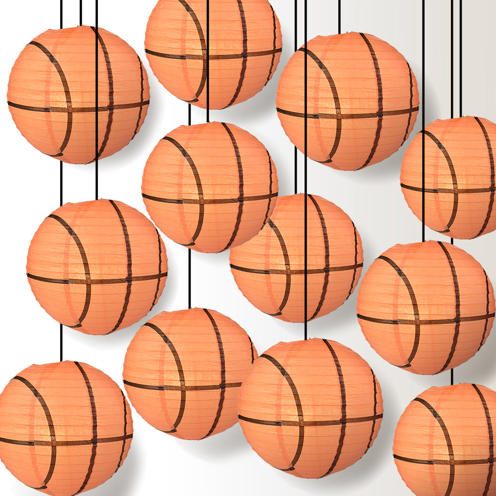 12 PACK | Basketball Paper Lantern Shaped Sports Hanging Decoration - PaperLanternStore.com - Paper Lanterns, Decor, Party Lights &amp; More