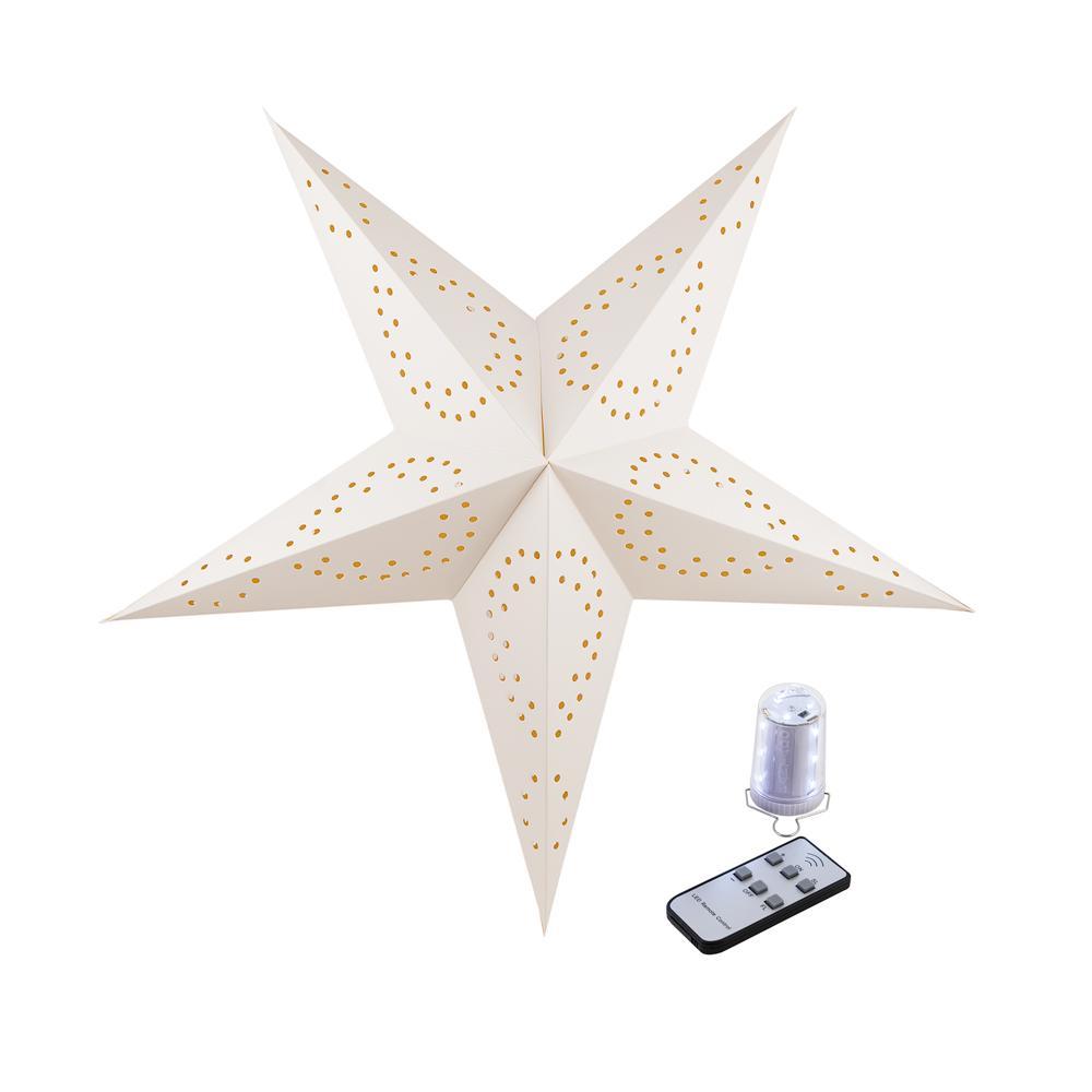 Illuminated White Cut-Out Cordless Lighted Star Lantern, Battery Powered Omni360 Combo Kit - PaperLanternStore.com - Paper Lanterns, Decor, Party Lights &amp; More