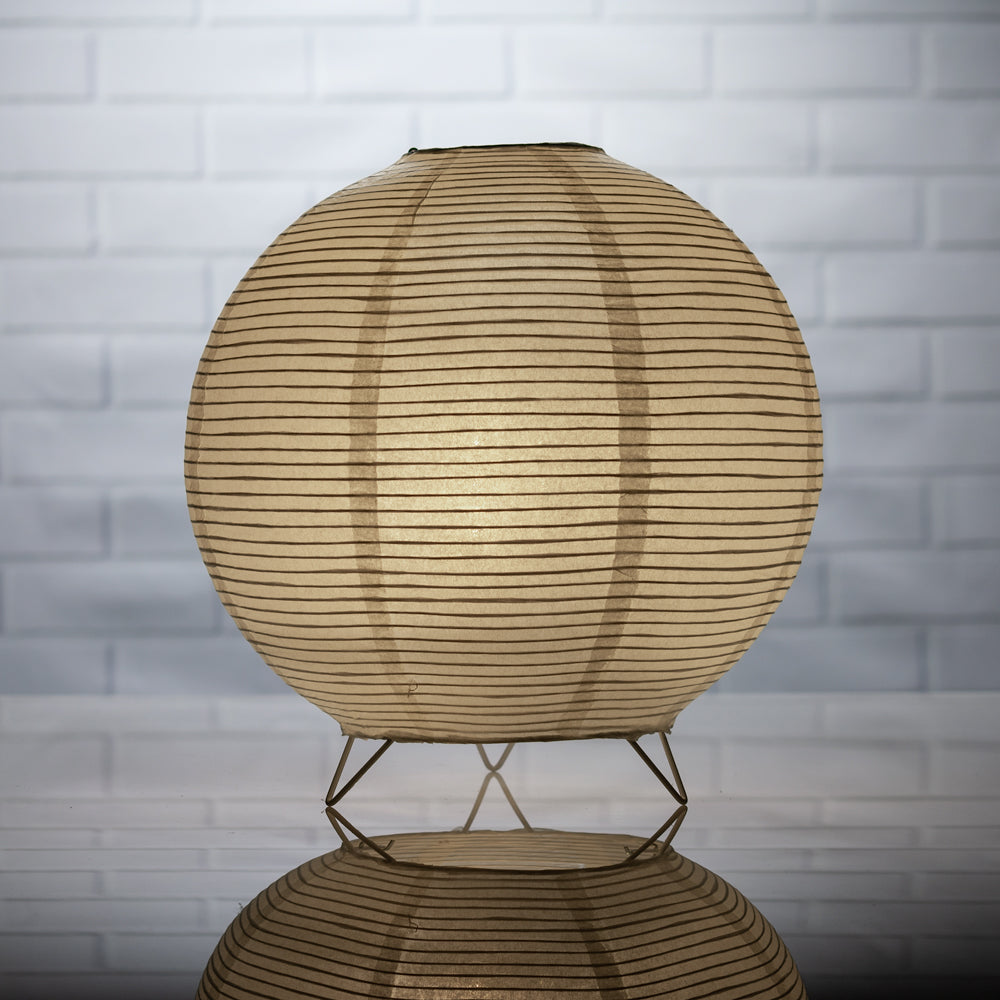 Beige/Ivory Round Centerpiece Candle Lantern w/ Fine Lines - PaperLanternStore.com - Paper Lanterns, Decor, Party Lights &amp; More