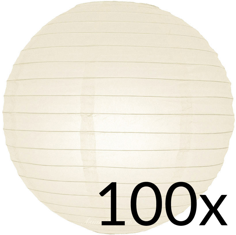 BULK PACK (100) 12" Beige / Ivory Round Paper Lanterns, Even Ribbing, Hanging Decoration