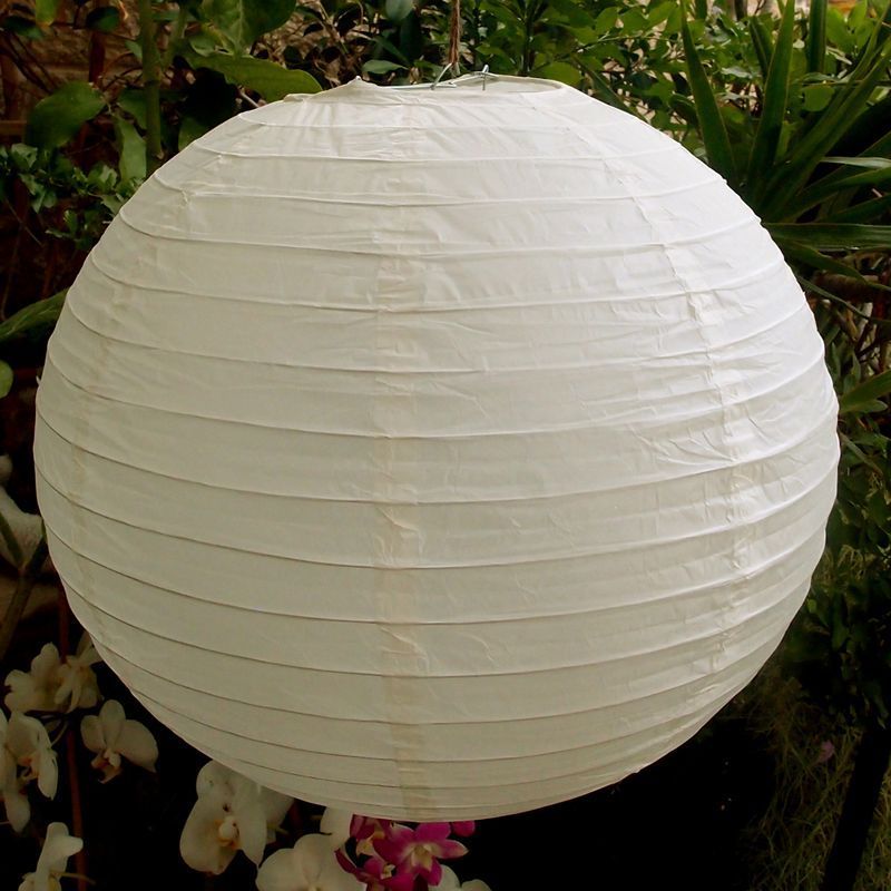 BULK PACK (10) 20" Beige / Ivory Round Paper Lanterns, Even Ribbing, Hanging Decoration - PaperLanternStore.com - Paper Lanterns, Decor, Party Lights & More