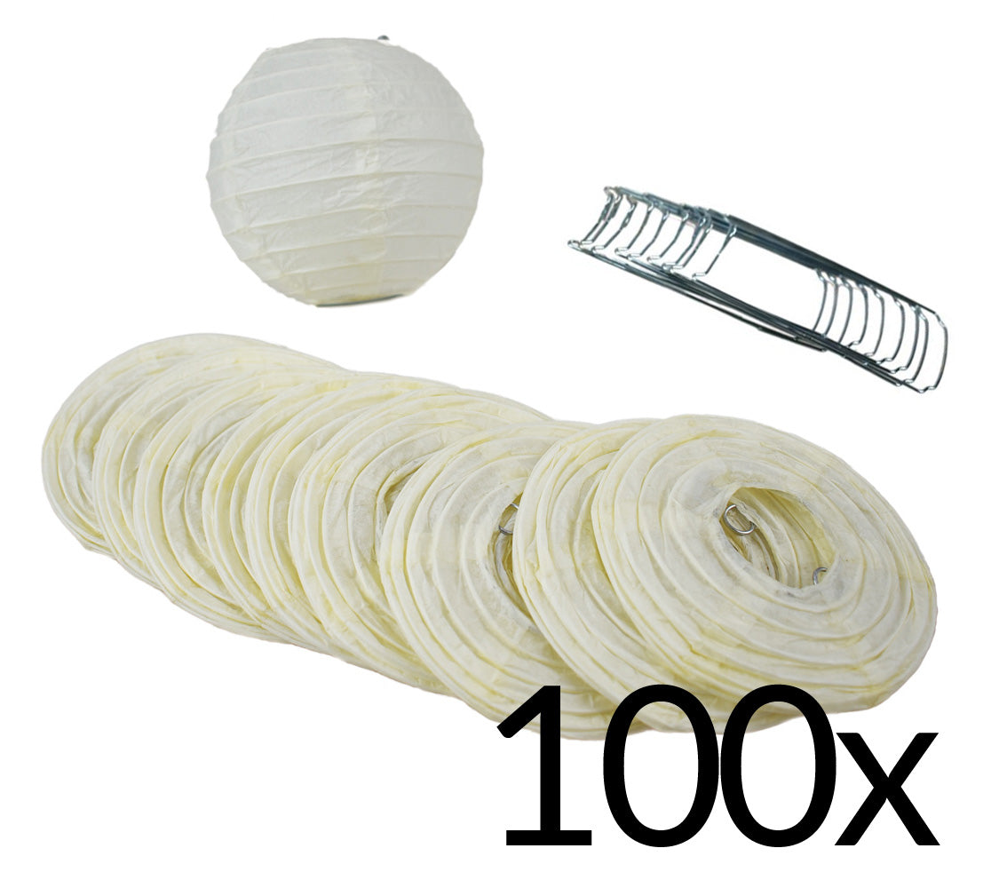 BULK PACK (100) 4&quot; Beige / Ivory Round Paper Lanterns, Even Ribbing, Hanging Decoration - PaperLanternStore.com - Paper Lanterns, Decor, Party Lights &amp; More