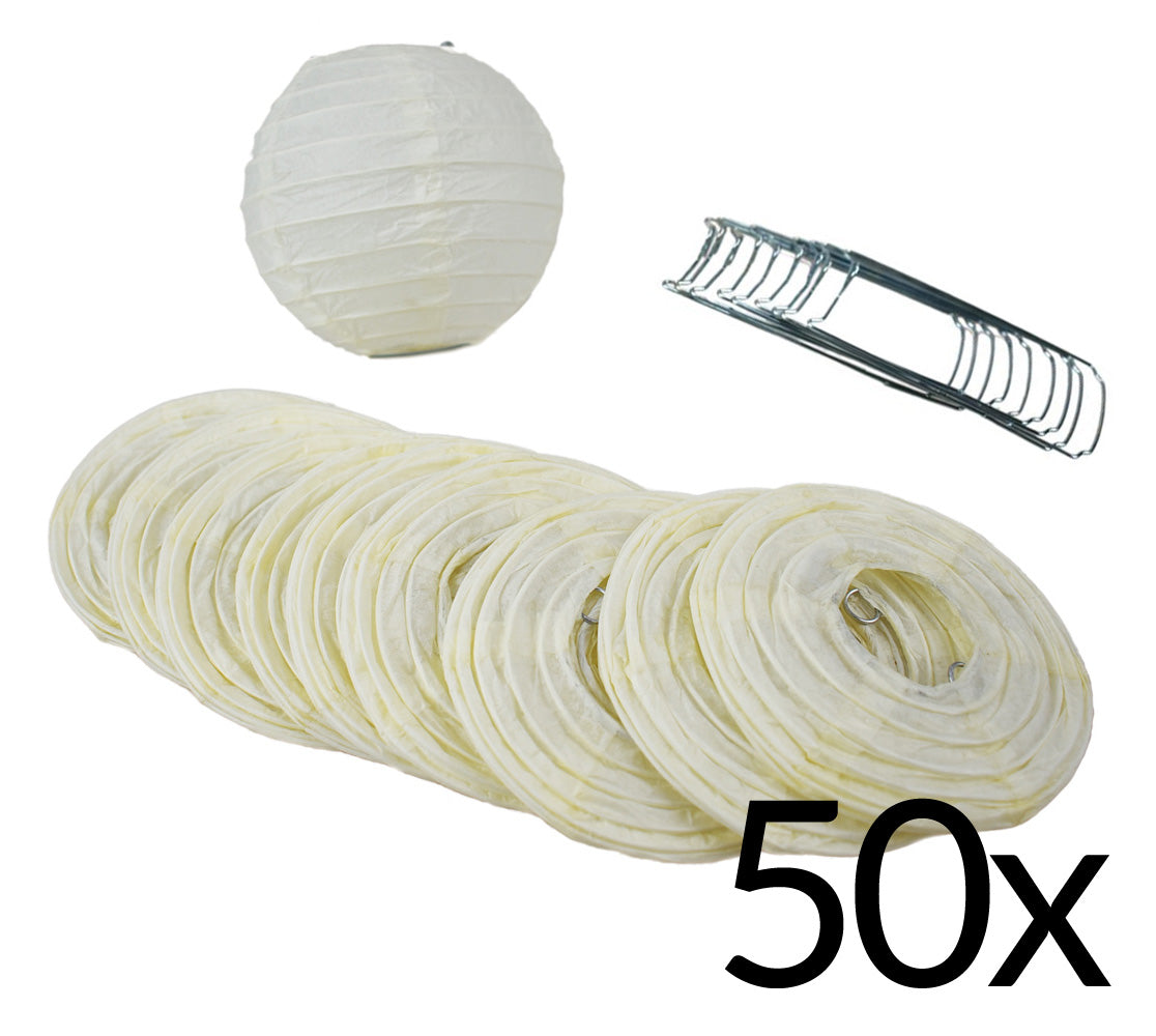 BULK PACK (50) 4&quot; Beige / Ivory Round Paper Lanterns, Even Ribbing, Hanging Decoration - PaperLanternStore.com - Paper Lanterns, Decor, Party Lights &amp; More