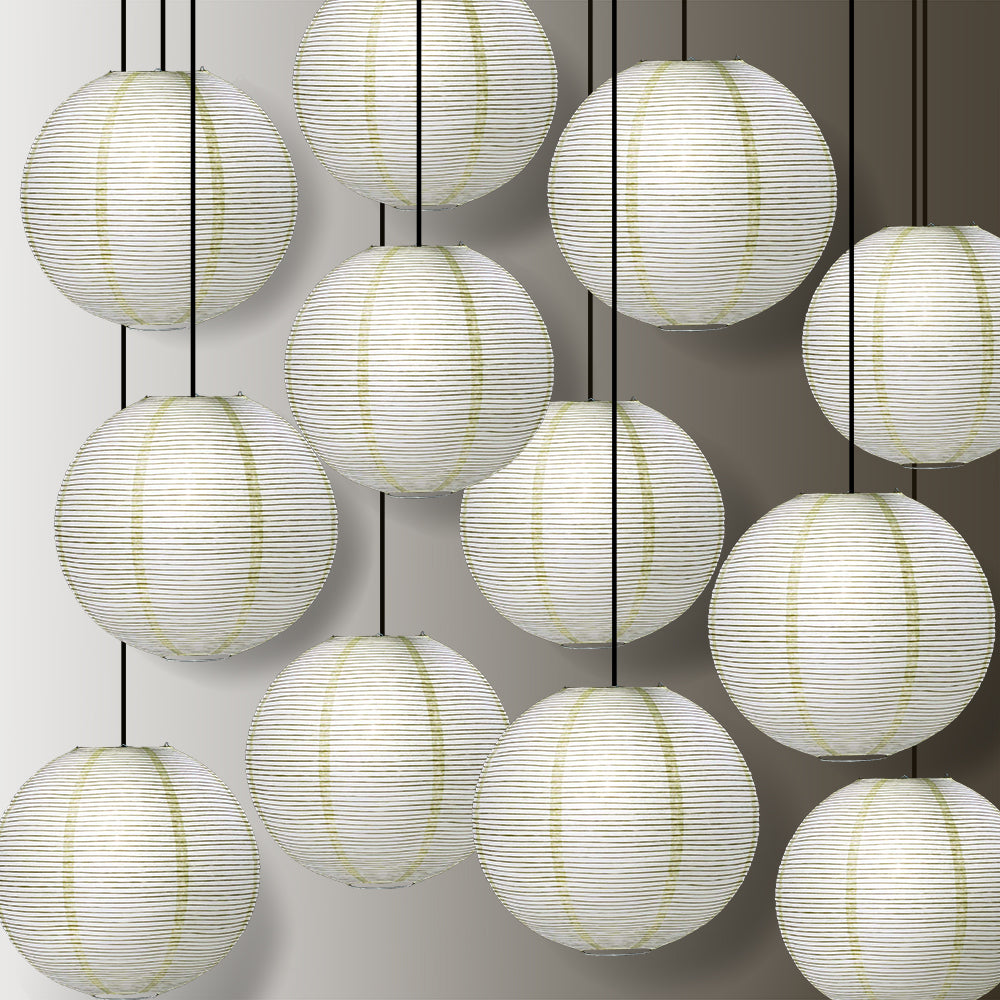 12 PACK | 12" Beige/Ivory Fine Line Premium Even Ribbing Paper Lantern, Extra Sturdy - PaperLanternStore.com - Paper Lanterns, Decor, Party Lights & More