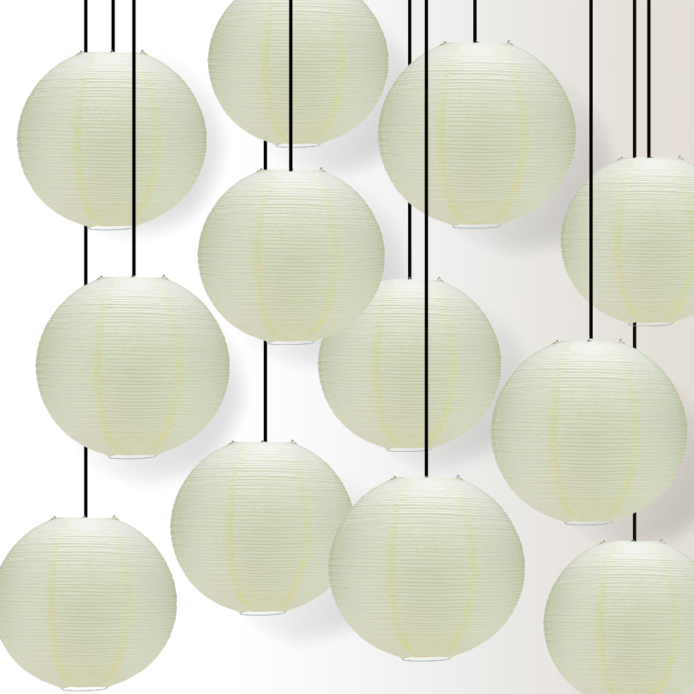 12 PACK | 12" Beige/Ivory Fine Line Premium Even Ribbing Paper Lantern, Extra Sturdy - PaperLanternStore.com - Paper Lanterns, Decor, Party Lights & More