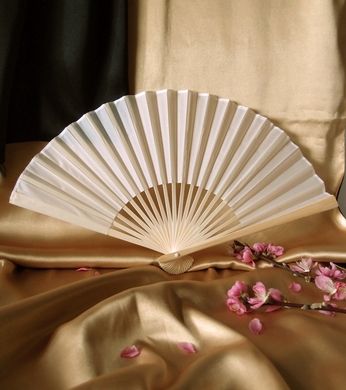 BULK PACK (50) 9&quot; Beige / Ivory Silk Hand Fans for Weddings - PaperLanternStore.com - Paper Lanterns, Decor, Party Lights &amp; More