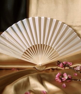 BULK PACK (50) 9&quot; Beige / Ivory Silk Hand Fans for Weddings - PaperLanternStore.com - Paper Lanterns, Decor, Party Lights &amp; More