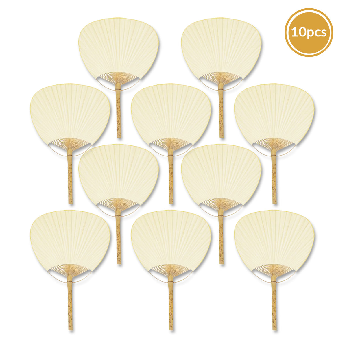 9&quot; Beige / Ivory Paddle Paper Hand Fans for Weddings (10 Pack) - PaperLanternStore.com - Paper Lanterns, Decor, Party Lights &amp; More