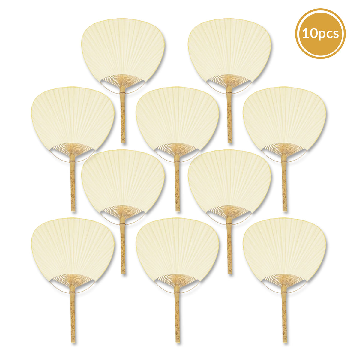 9" Beige / Ivory Paddle Paper Hand Fans for Weddings (10 Pack)