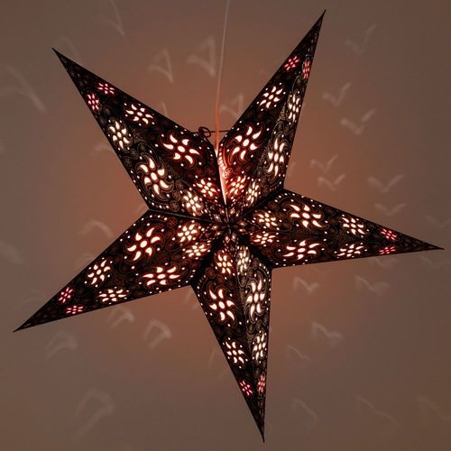 3-PACK + Cord | Black Winds Glitter 24&quot; Illuminated Paper Star Lanterns and Lamp Cord Hanging Decorations - PaperLanternStore.com - Paper Lanterns, Decor, Party Lights &amp; More