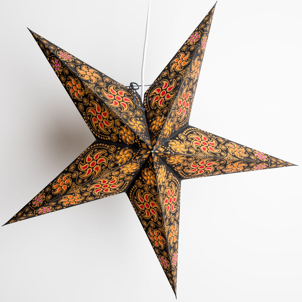 24&quot; Black Winds Gold Glitter Paper Star Lantern, Hanging Decoration - PaperLanternStore.com - Paper Lanterns, Decor, Party Lights &amp; More