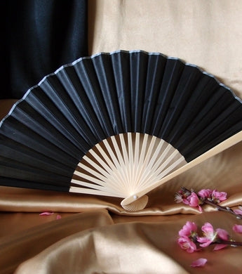 BULK PACK (50) 9&quot; Black Silk Hand Fans for Weddings - PaperLanternStore.com - Paper Lanterns, Decor, Party Lights &amp; More