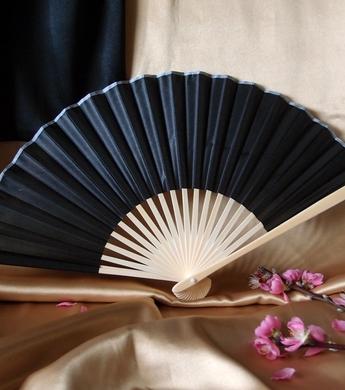 9&quot; Black Silk Hand Fans for Weddings (10 Pack)