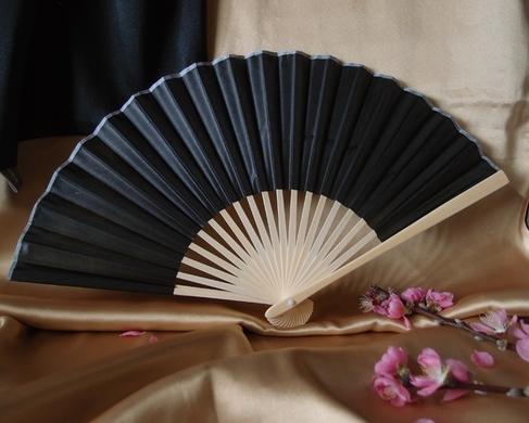 9&quot; Black Silk Hand Fans for Weddings (10 Pack)