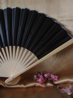 9&quot; Black Silk Hand Fans for Weddings (10 Pack)