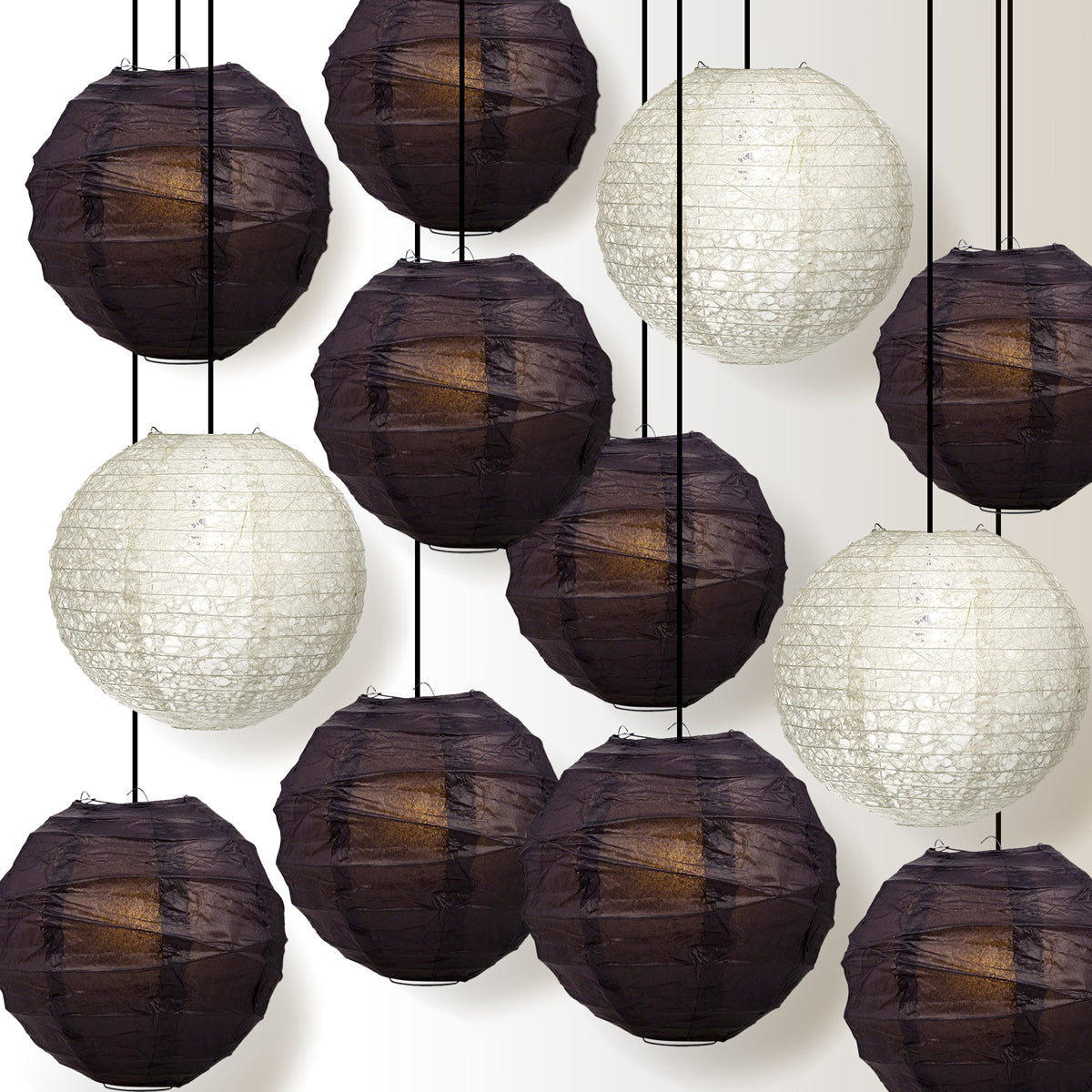 Premium 12-Piece Black Spider's Web Halloween Paper Lantern Party Pack Set - PaperLanternStore.com - Paper Lanterns, Decor, Party Lights & More