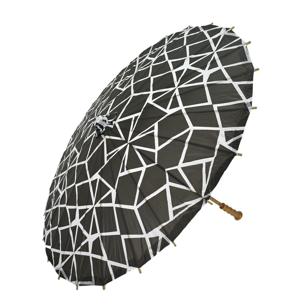 32" Black and White Geometric Patterned Premium Paper Parasol Umbrella - PaperLanternStore.com - Paper Lanterns, Decor, Party Lights & More