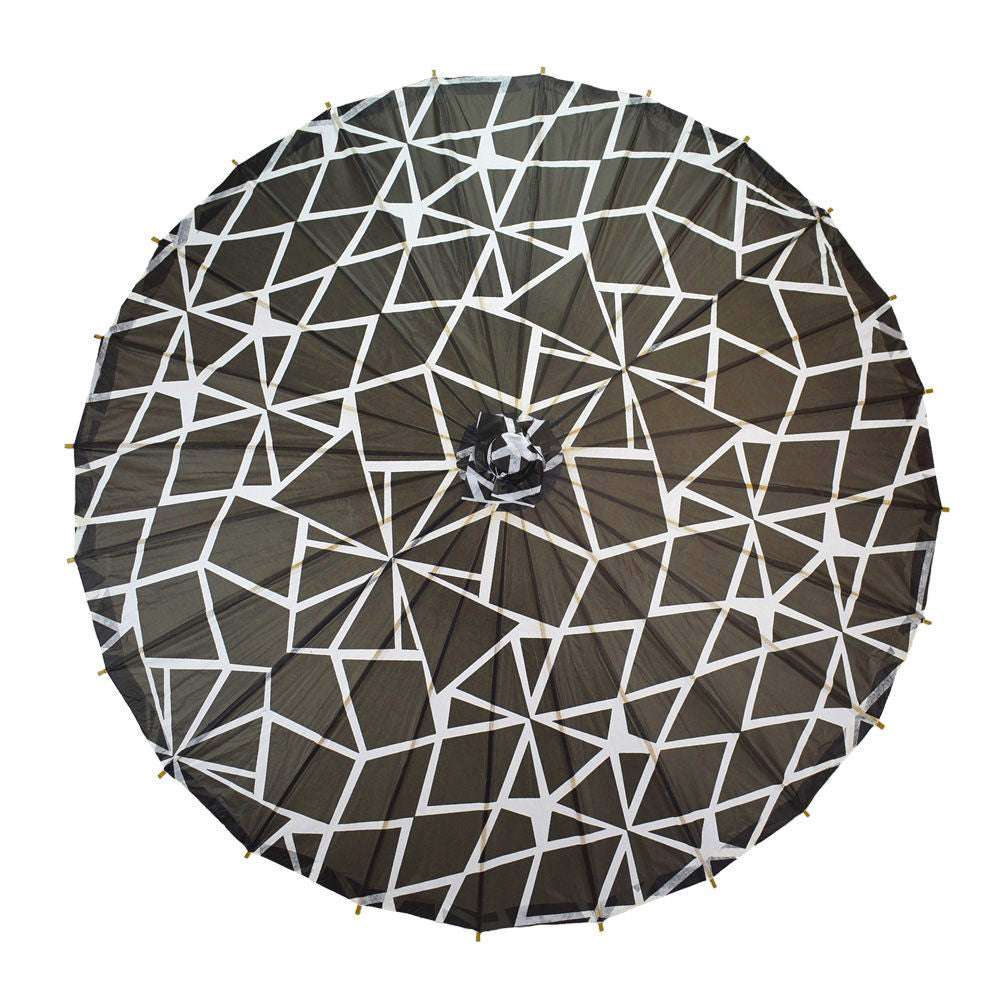 32" Black and White Geometric Patterned Premium Paper Parasol Umbrella - PaperLanternStore.com - Paper Lanterns, Decor, Party Lights & More