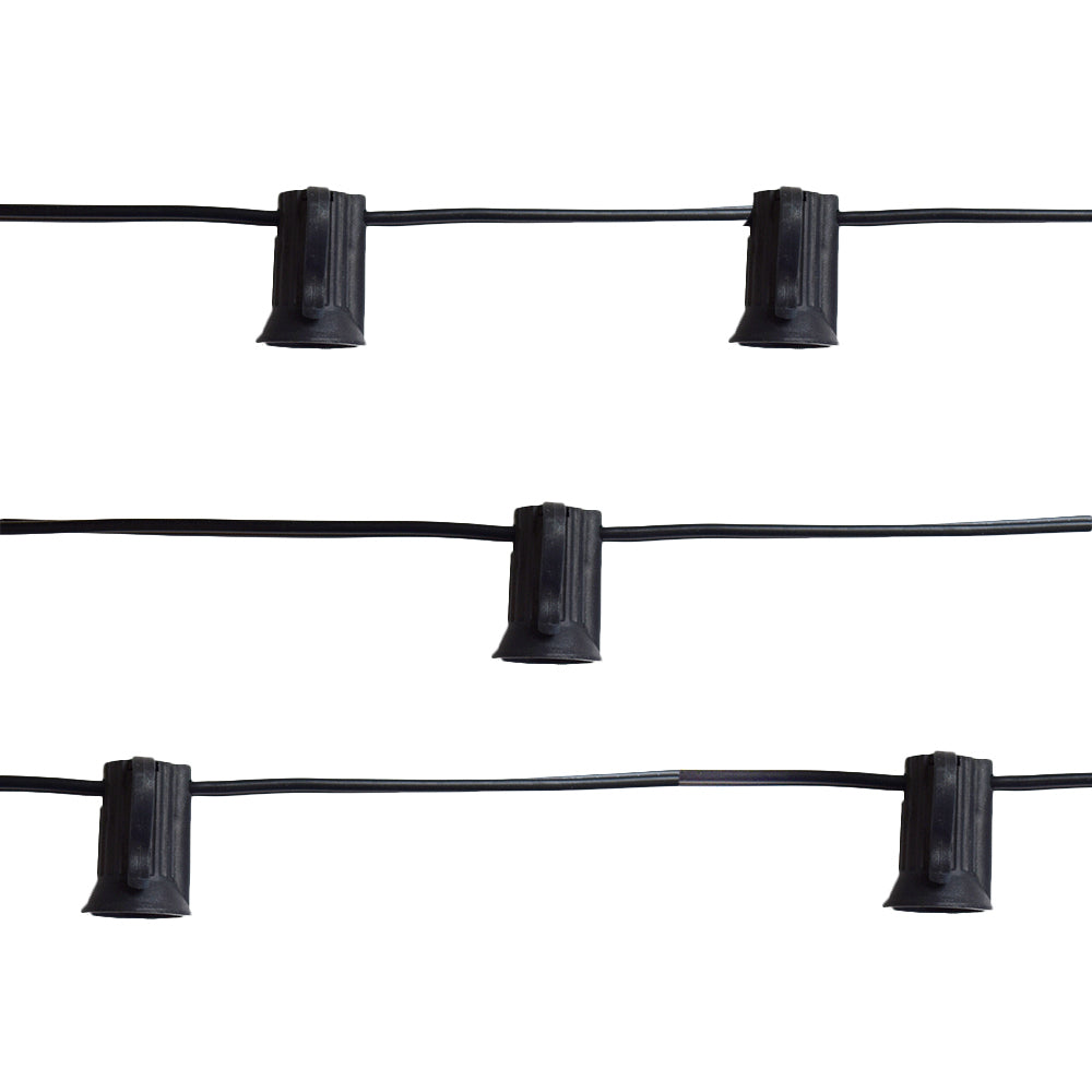 (Cord Only) 100 Socket Outdoor Patio DIY String Light, 102 FT Black w/ E12 Base, Expandable End-to-End