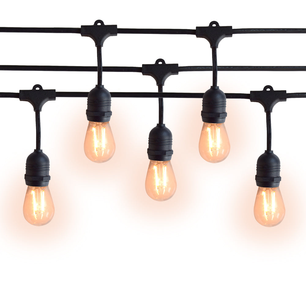 (Cord Only) 15 Suspended Socket Outdoor Commercial Weatherproof SJTW String Light Set, 48FT Black Cord w/ E26, 14AWG (Estimated Arrival: 5/25/21)