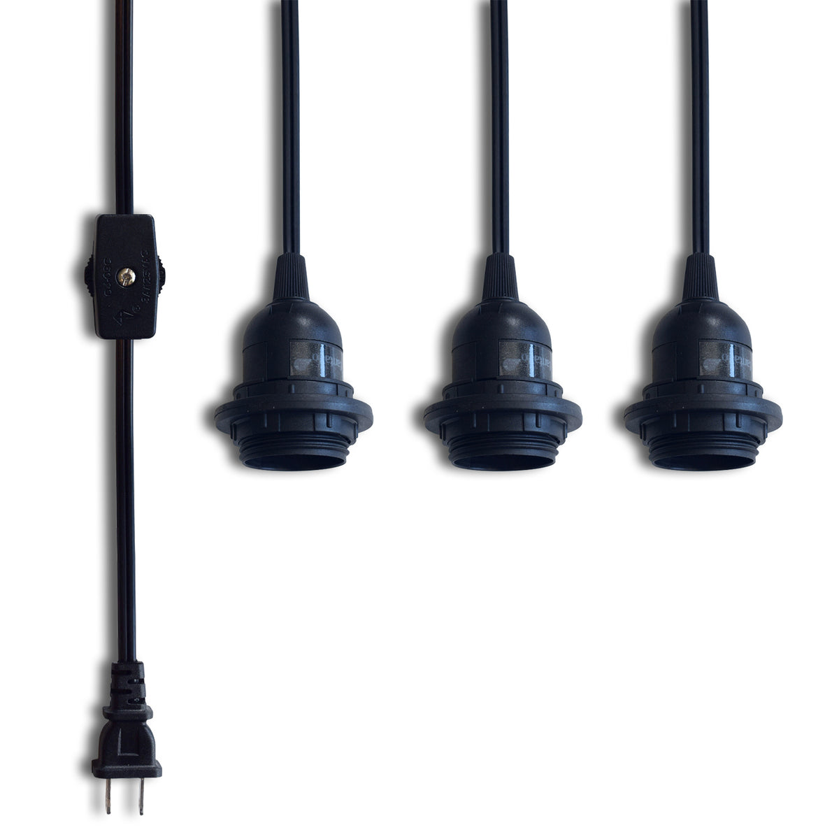 BULK PACK (6) Triple Socket Pendant Light Cord Kits for Lanterns (E26, 19FT, Switch, Black)