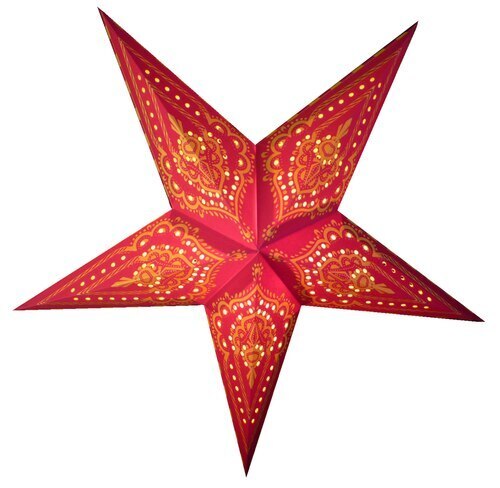 3-PACK + Cord | Red Mehandi 24&quot; Illuminated Paper Star Lanterns and Lamp Cord Hanging Decorations - PaperLanternStore.com - Paper Lanterns, Decor, Party Lights &amp; More